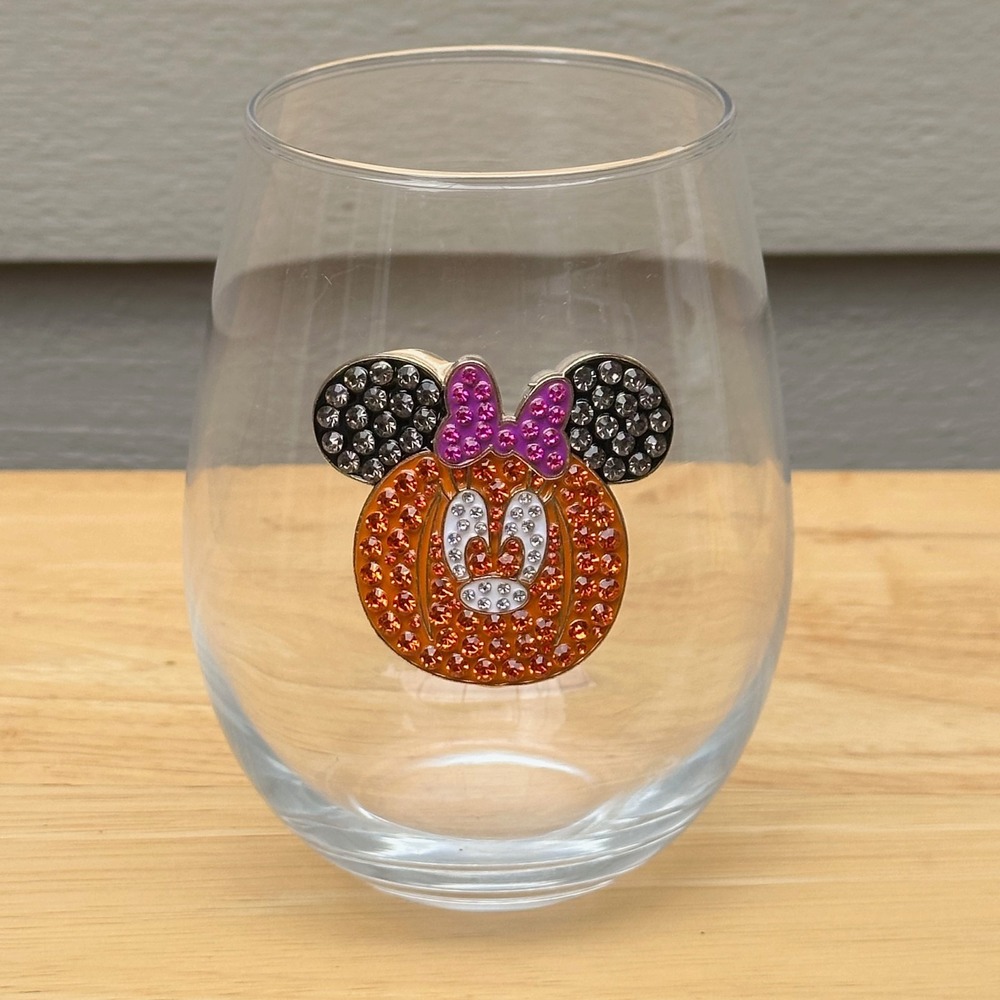 Disney Minnie Mouse Halloween Pumpkin Crystal Rhinestone Stemless Glass